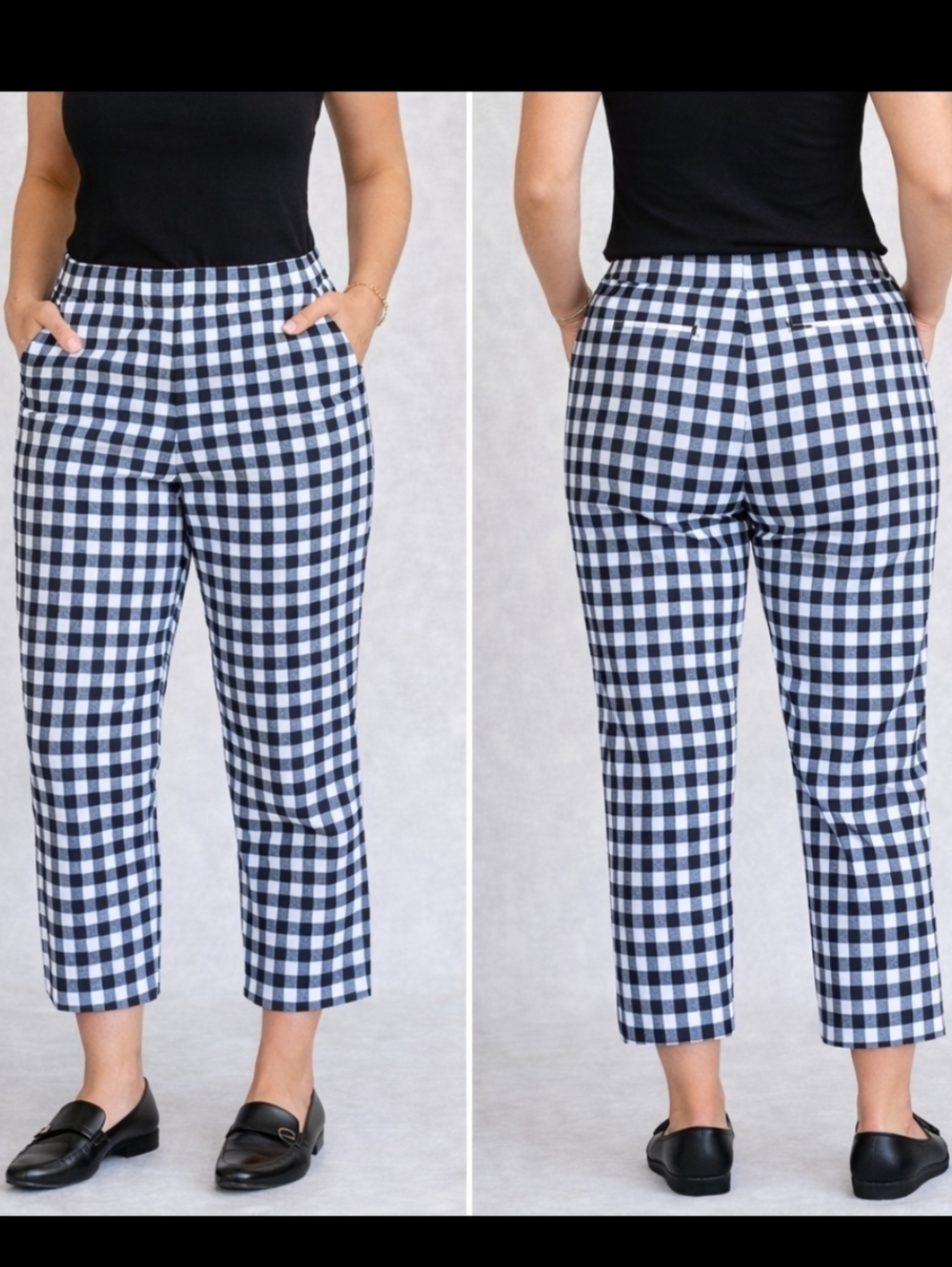 Joe Fresh Black White Gingham Ankle Pants XS Pull-On Business Casual